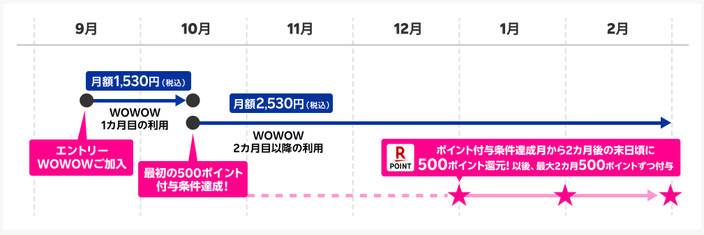 WOWOW加入初月1,000円引き・楽天ポイント還元キャンペーンの具体例