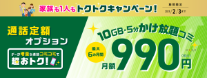 かけ放題が6ヶ月間500円割引